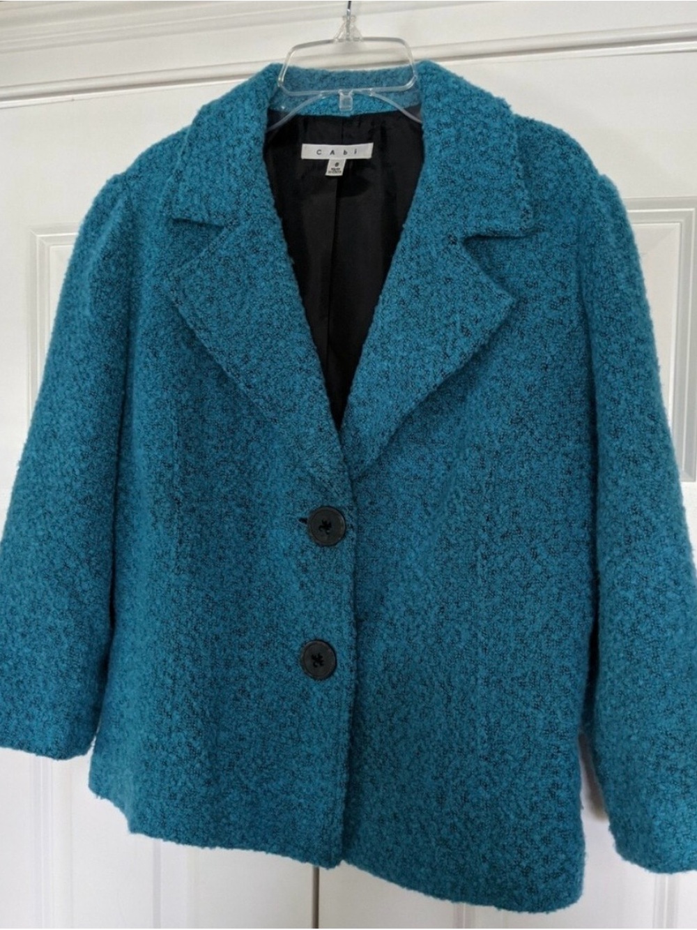 CAbi Teal Bouclé Teddy Jacket - Short Notched Coat